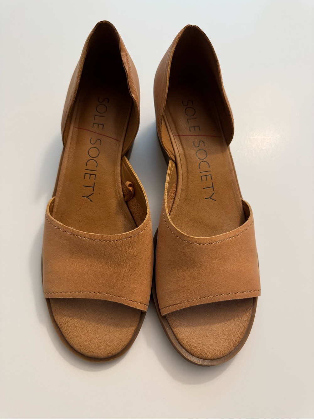 Sole Society Women's Tan Open-Toe D'Orsay Flats